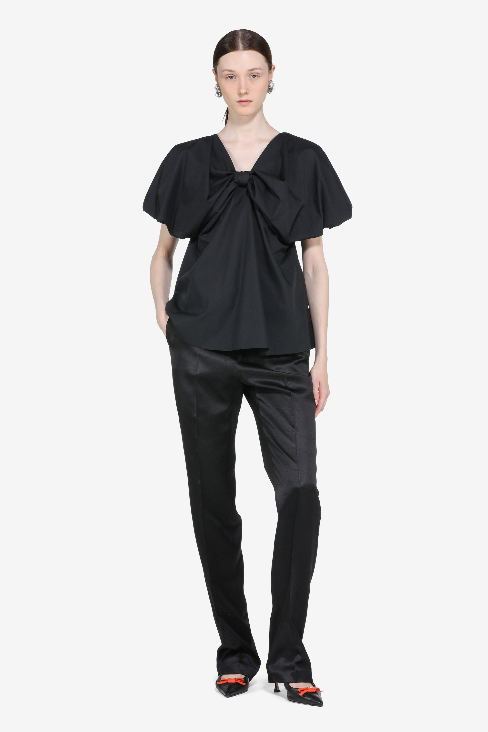 Blouse with short puff sleeves