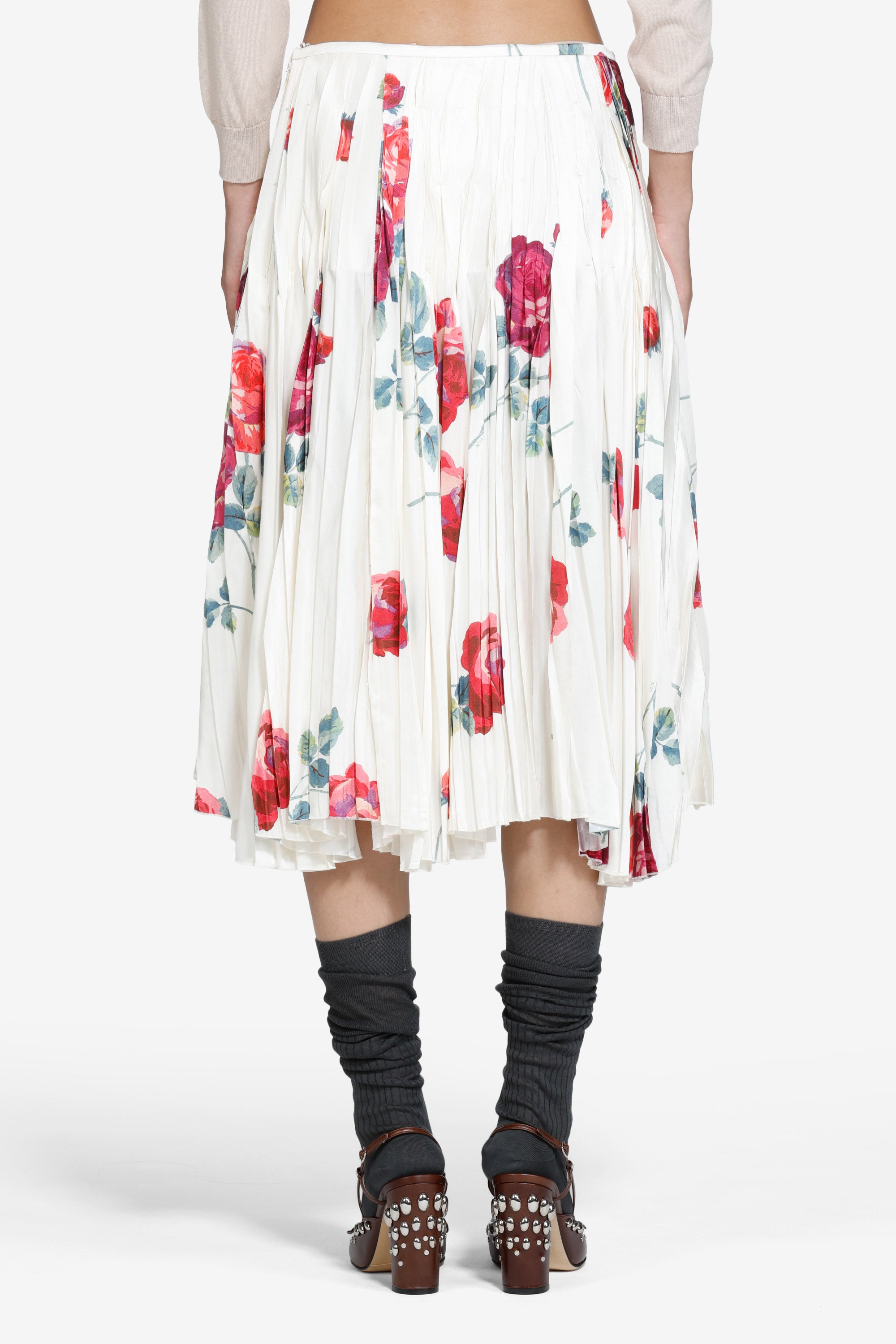 Gonna plissettata con stampa a rose