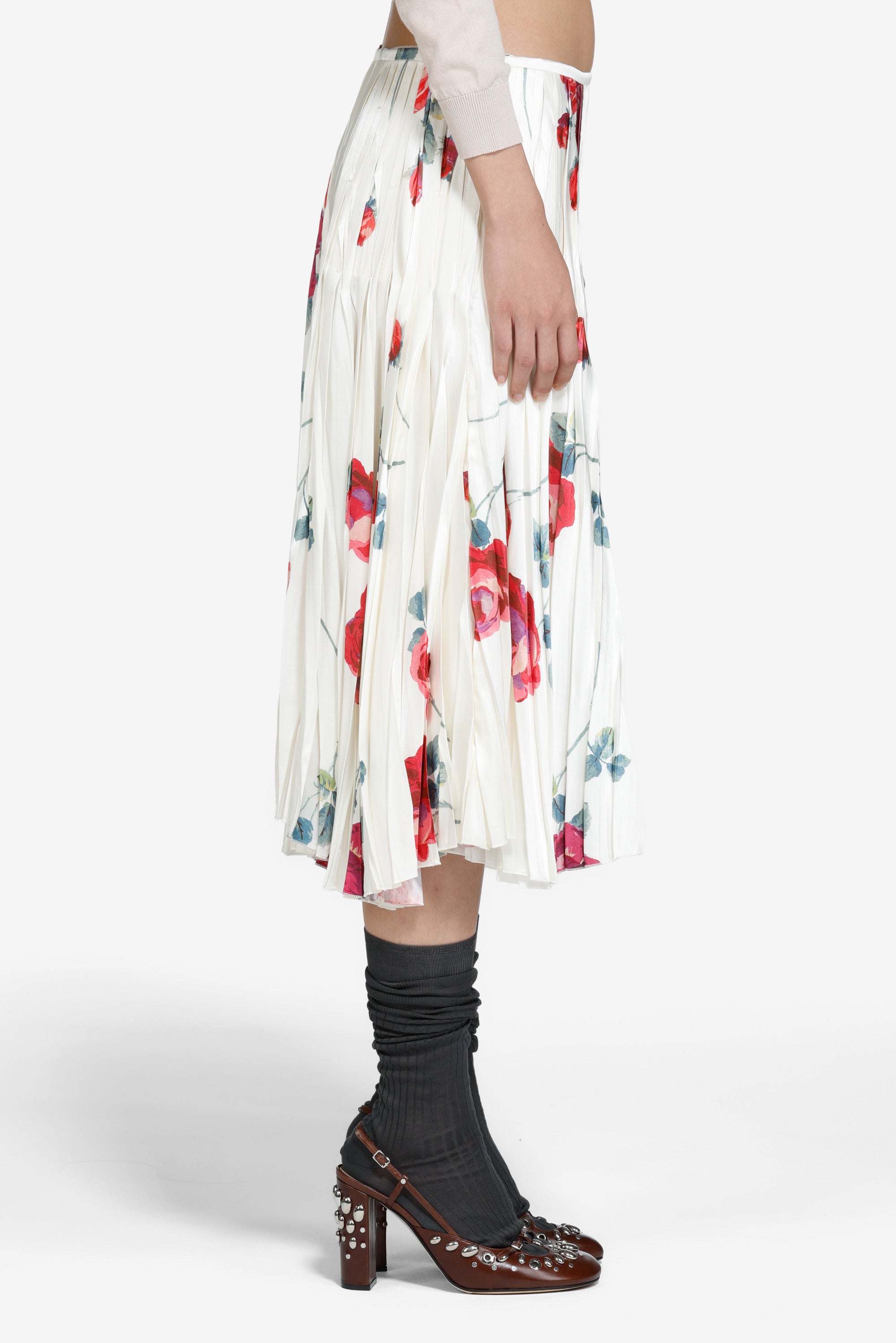 Gonna plissettata con stampa a rose