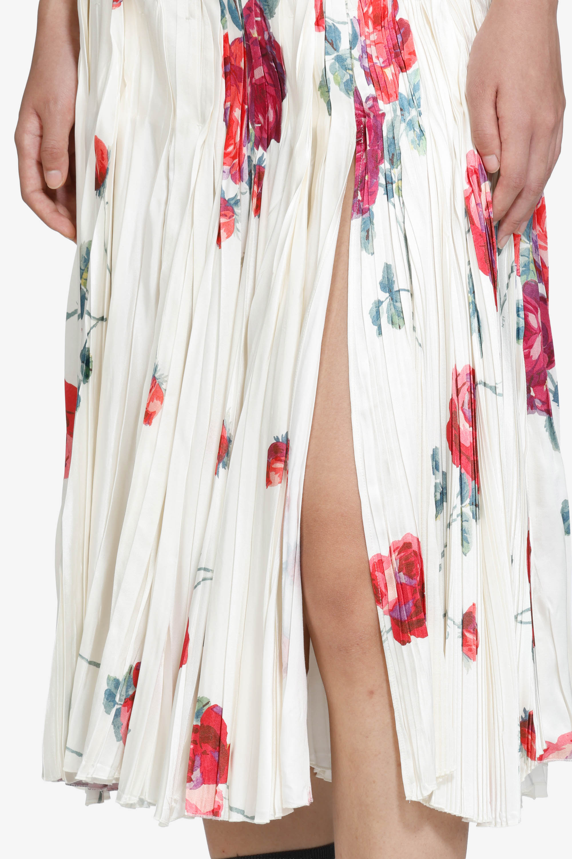 Gonna plissettata con stampa a rose