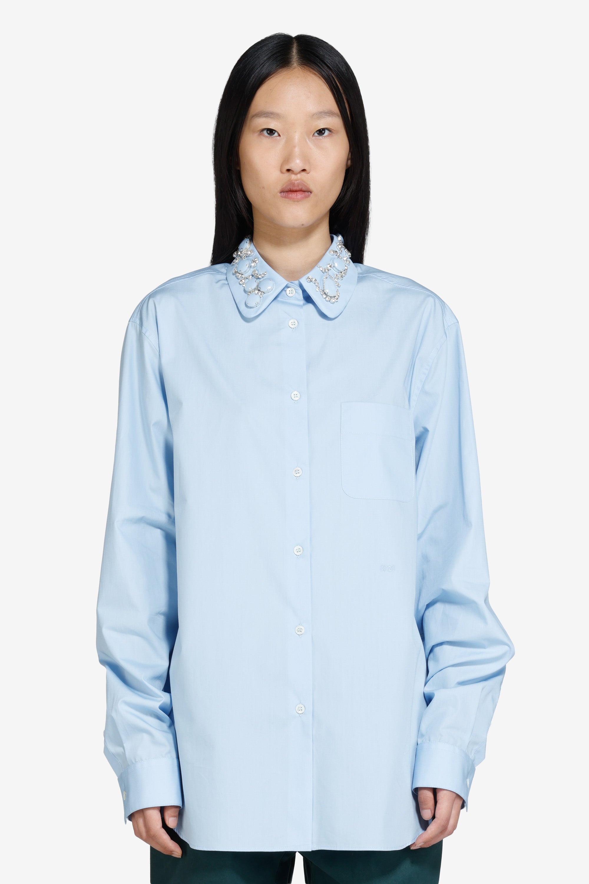 Shirt with embellished collar