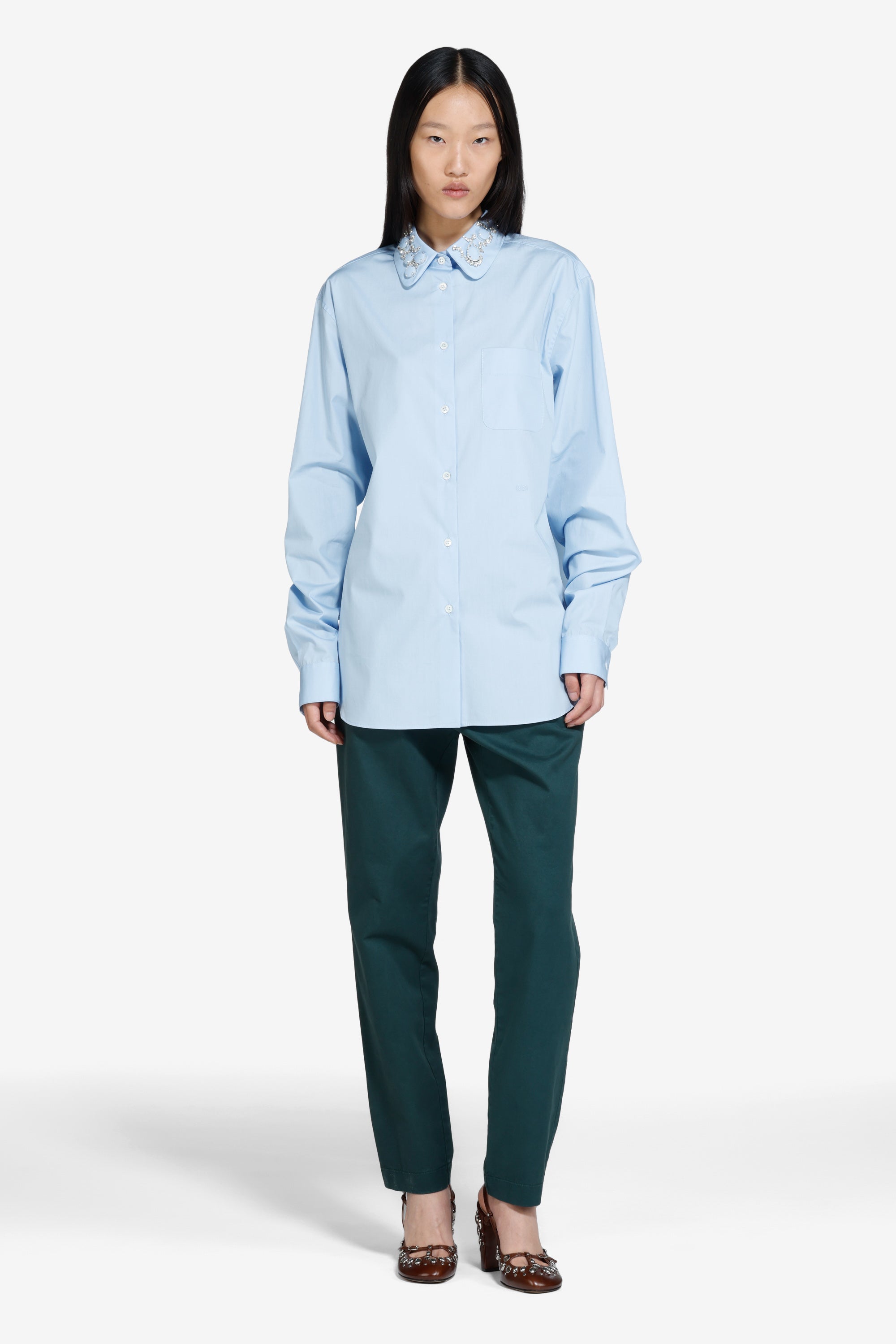 Shirt with embellished collar