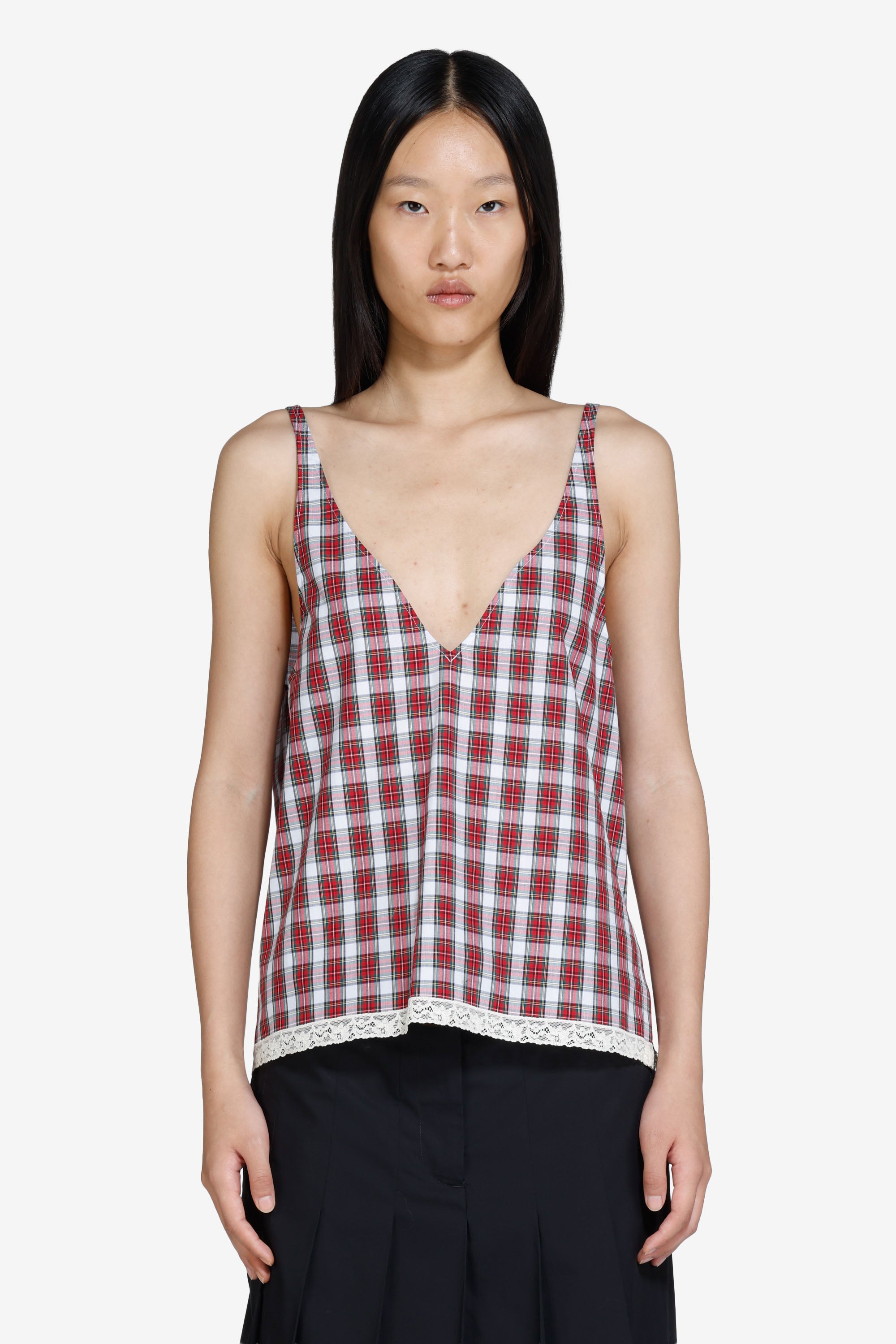 Canotta scollata a quadretti