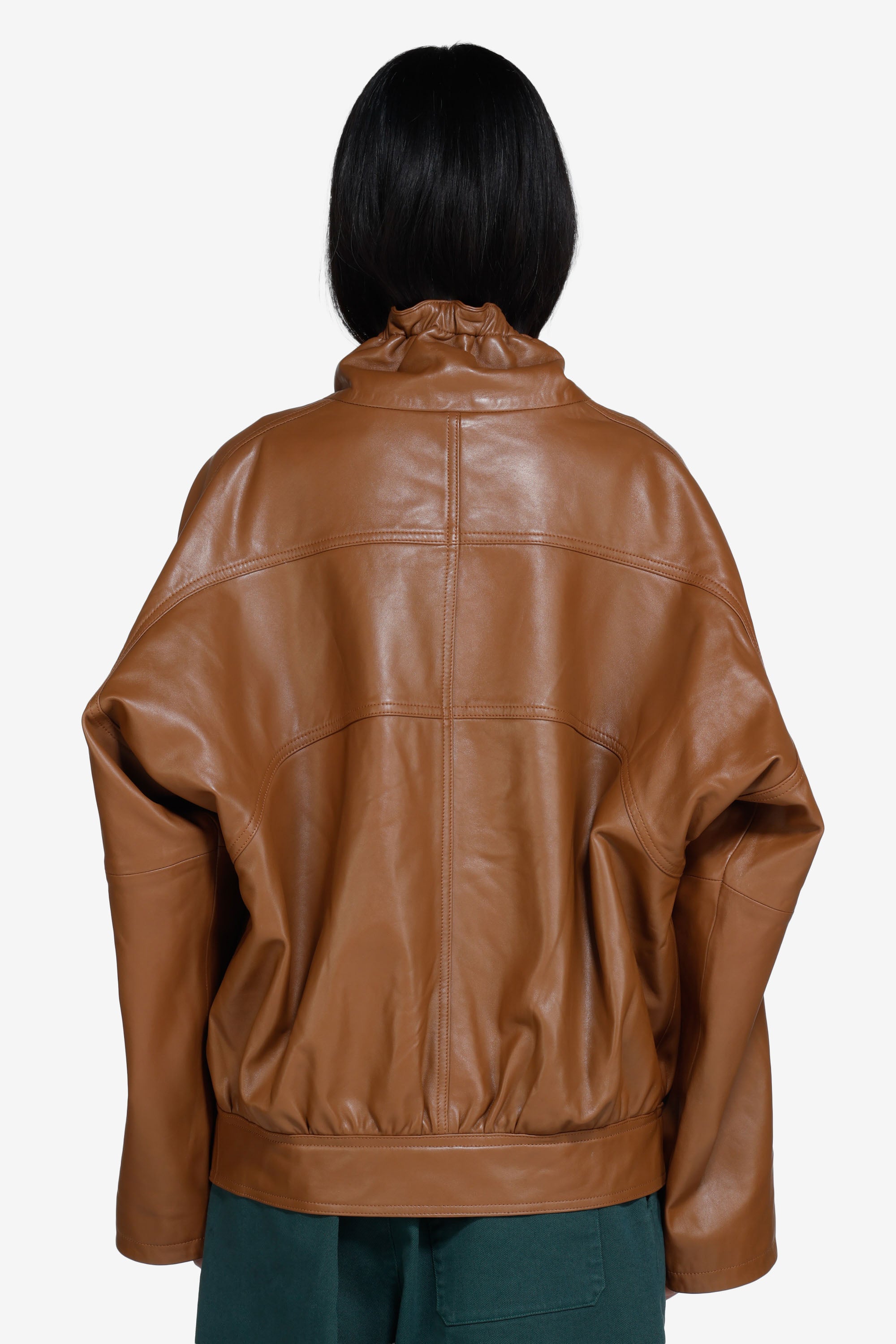 Leather bomber jacket with zip