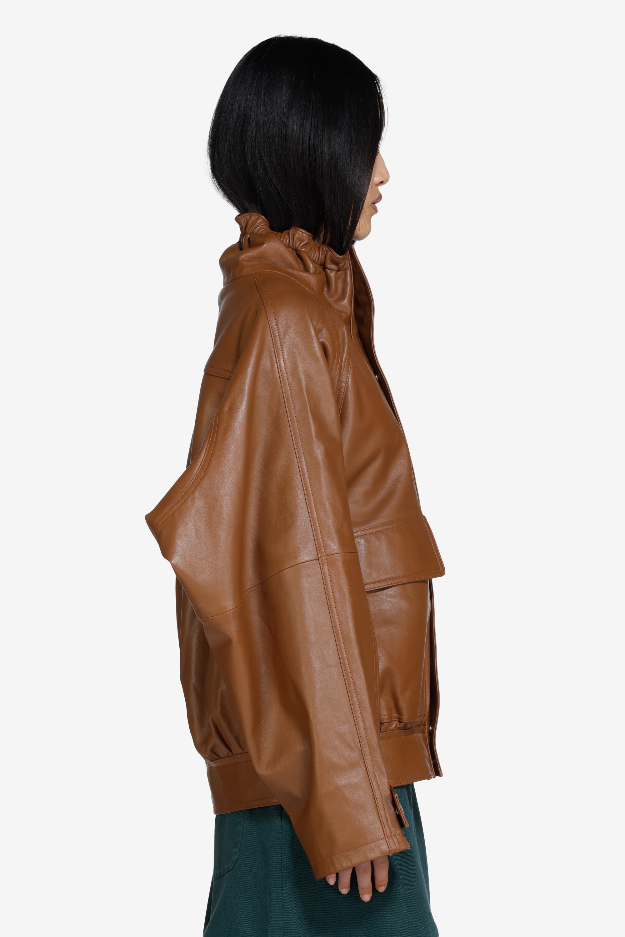 Leather bomber jacket with zip