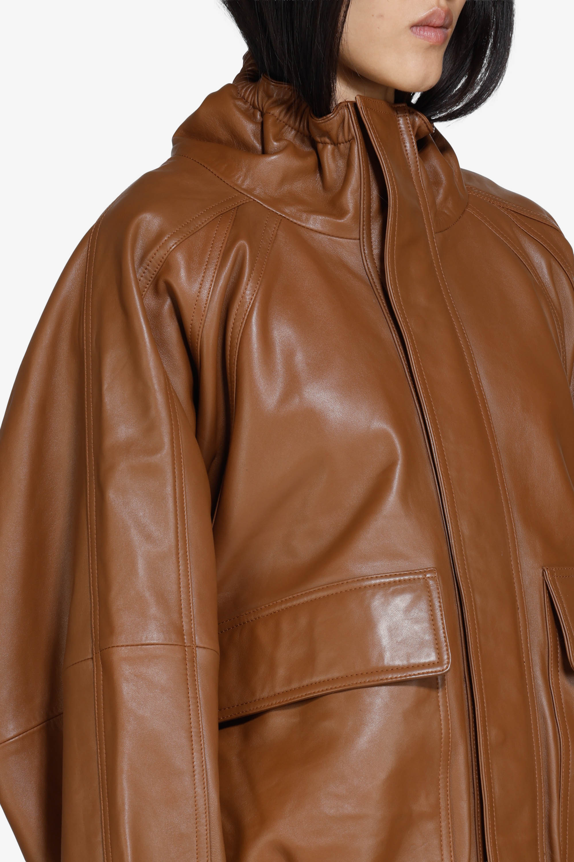 Leather bomber jacket with zip