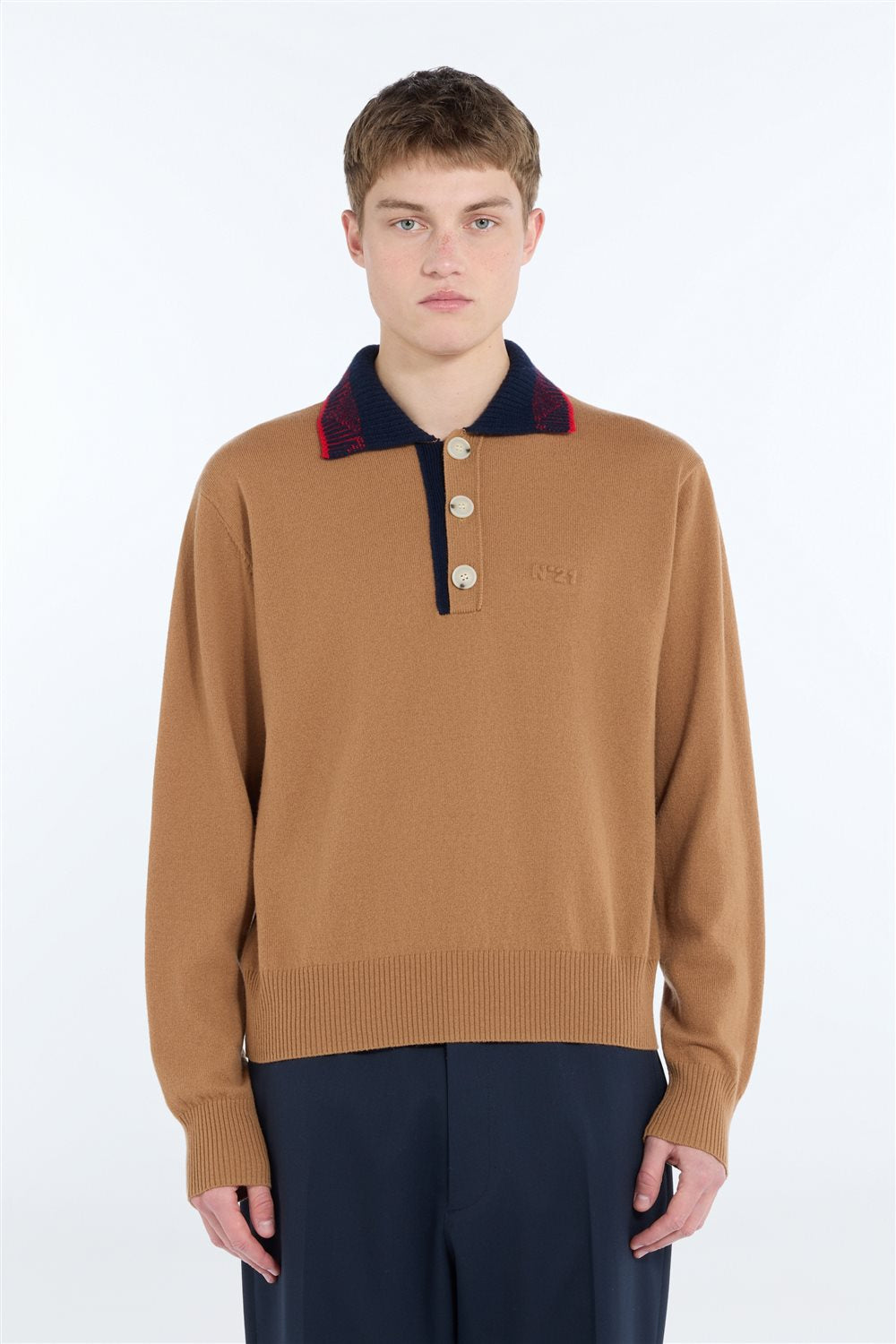 Wool polo shirt with contrasting collar