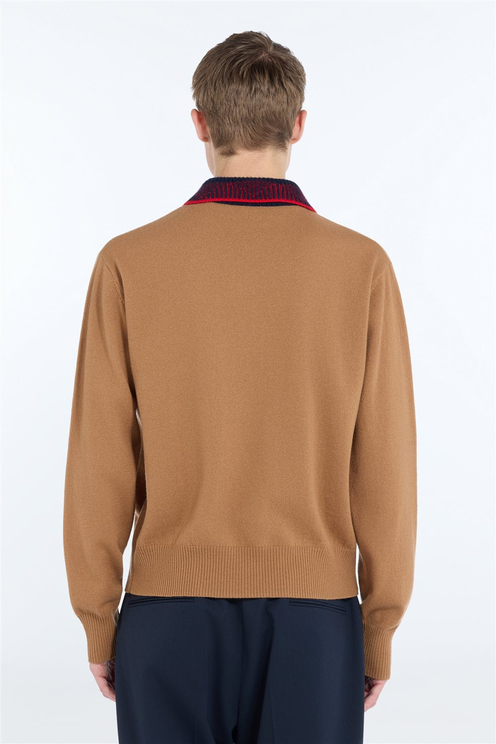 Wool polo shirt with contrasting collar