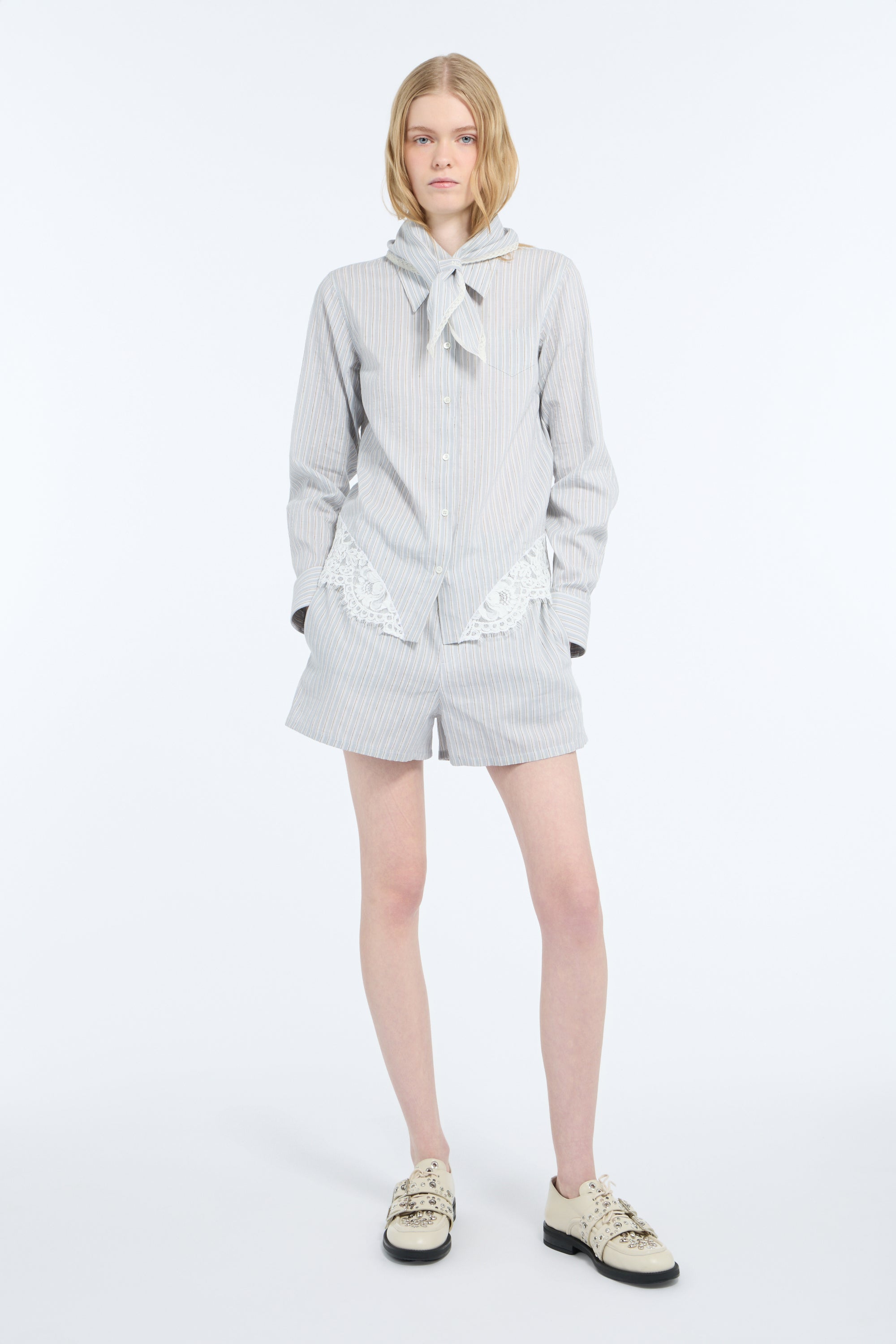 Cotton and linen muslin shorts