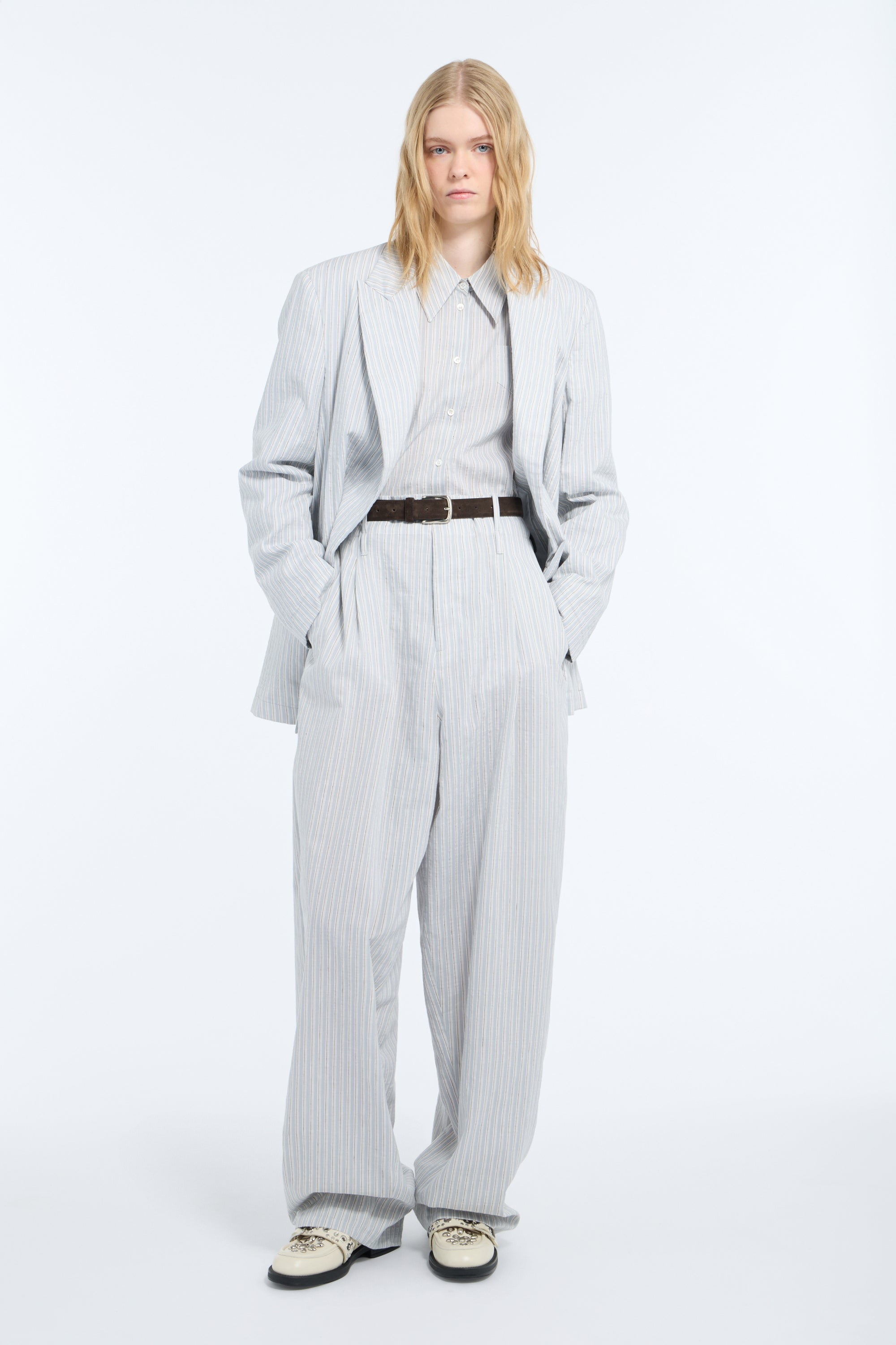 Double-breasted cotton and linen muslin jacket