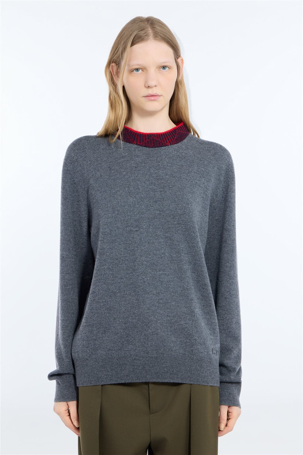 Maglia girocollo in lana con collo in contrasto