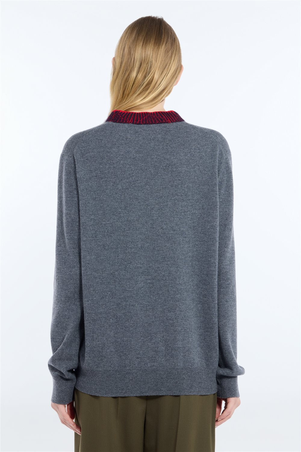 Maglia girocollo in lana con collo in contrasto