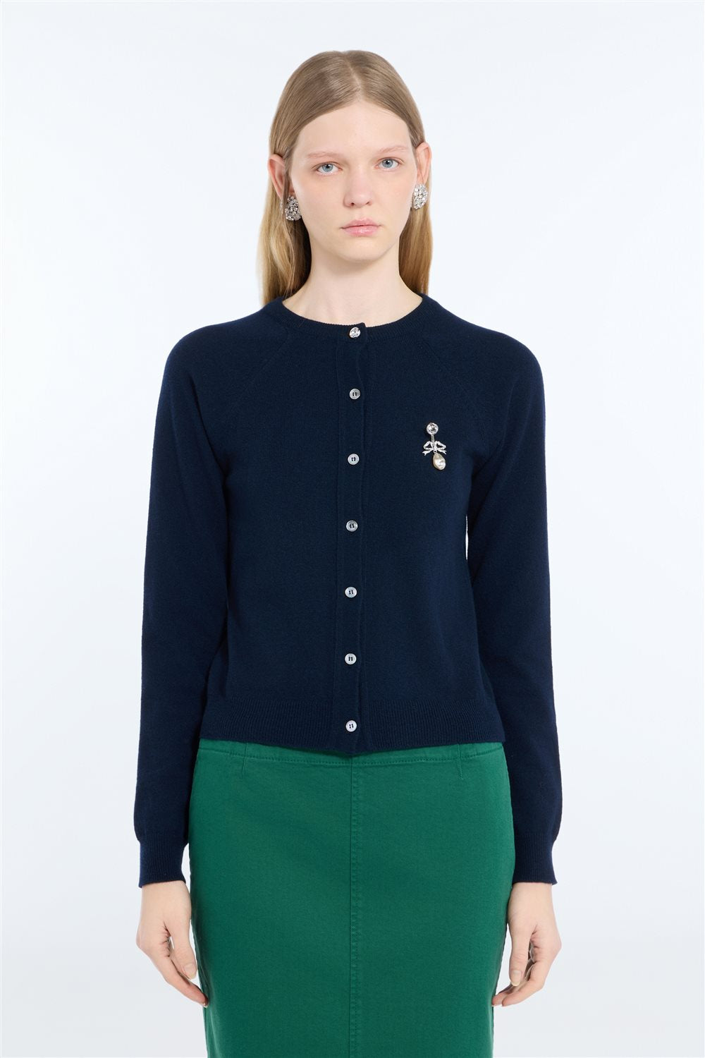 Wool cardigan with jewel embellishment