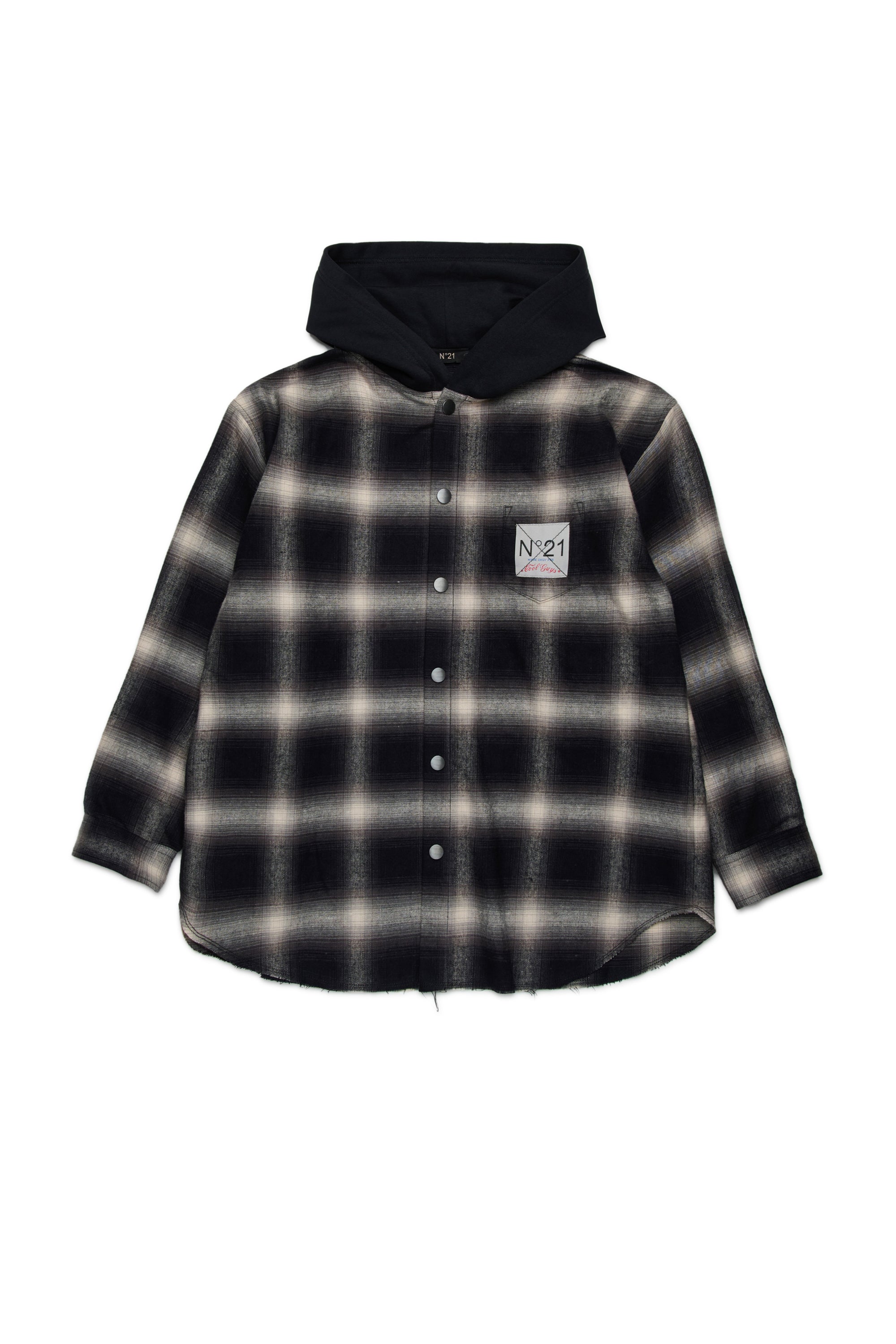 Checkered shirt jacket with hood
