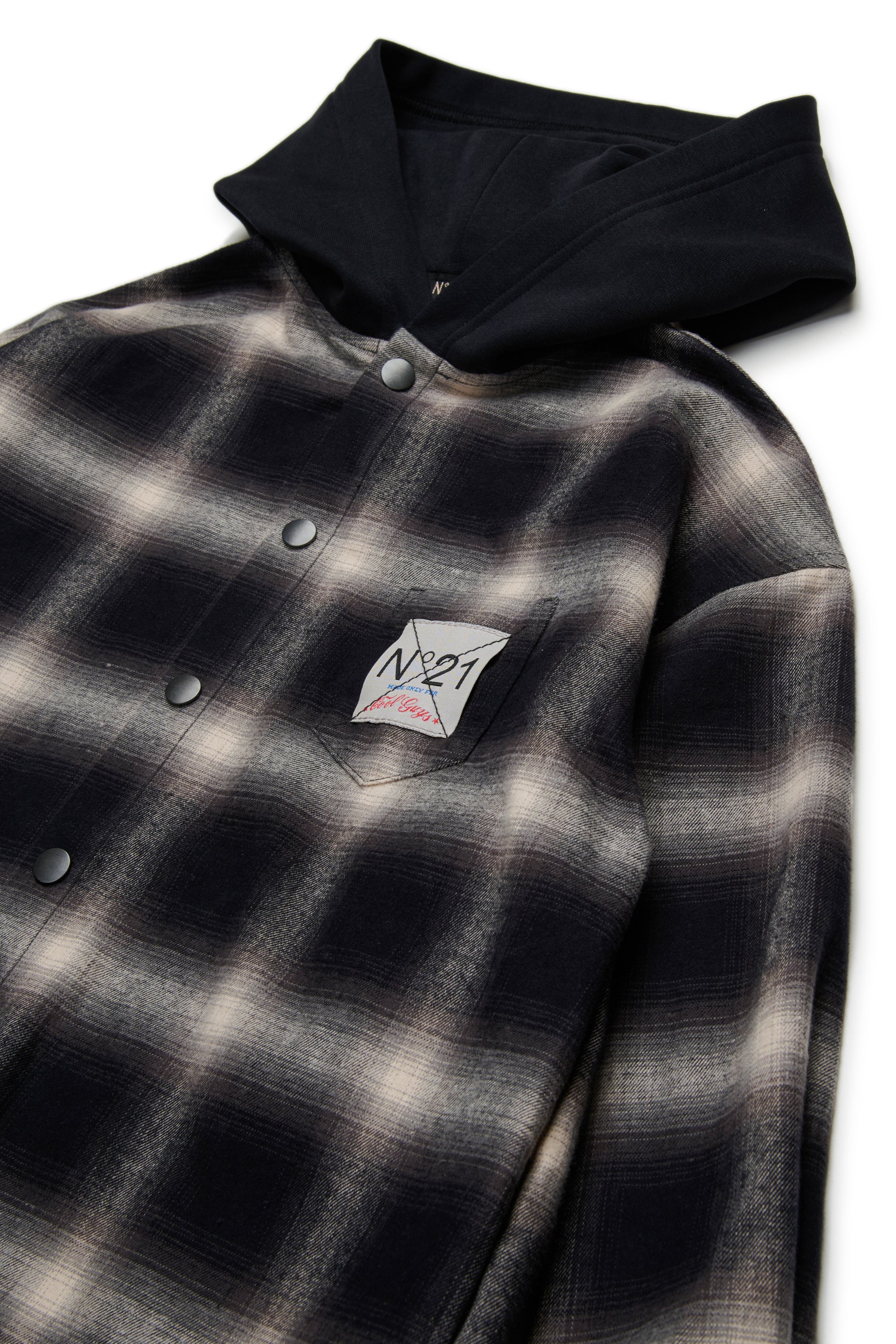Checkered shirt jacket with hood